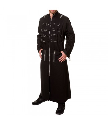 Men Hellraiser Coat Long Gothic Zipper Studs Chain Coat, Men Gothic Long Coat